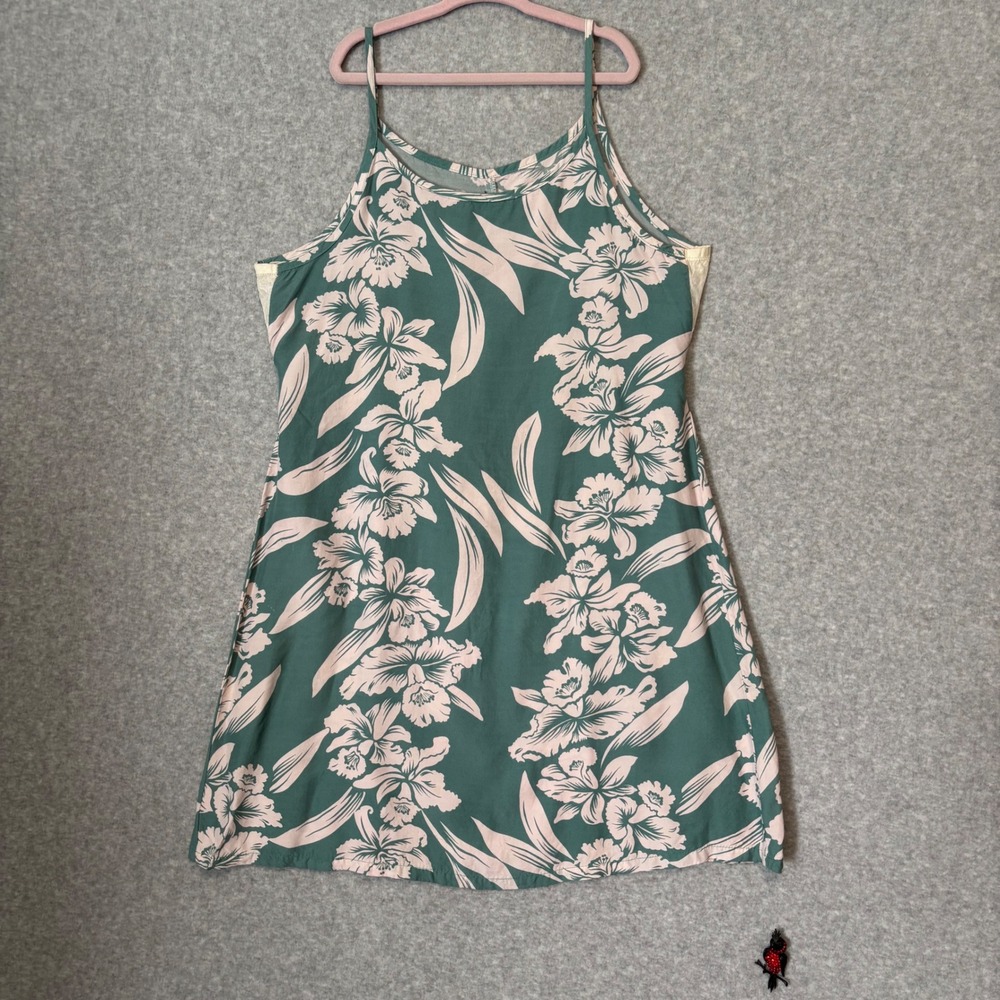 Vintage‎ 90s Kamehameha Hawaiian Sun Dress Girls 14 Sleeve Green Beige Tank Tie
